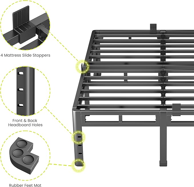 NKZ Full Size Bed Frame 14 Inch, Metal Bed Frame & Box Spring 2 in 1 Platform with Round Corner Legs, 4000lbs Weight Capacity Reinforced Metal Frame, Headboard Hole, Noise-Free, Easy Assembly