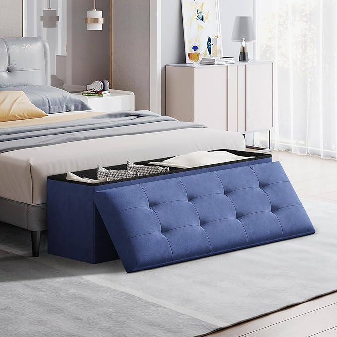 Storage Ottoman Bench, 43 Inch Ottoman Foot Rest, End of Bed Bench, Storage Chest, Load 700 lb, for Living Room, Bedroom, Entryway, Navy Blue