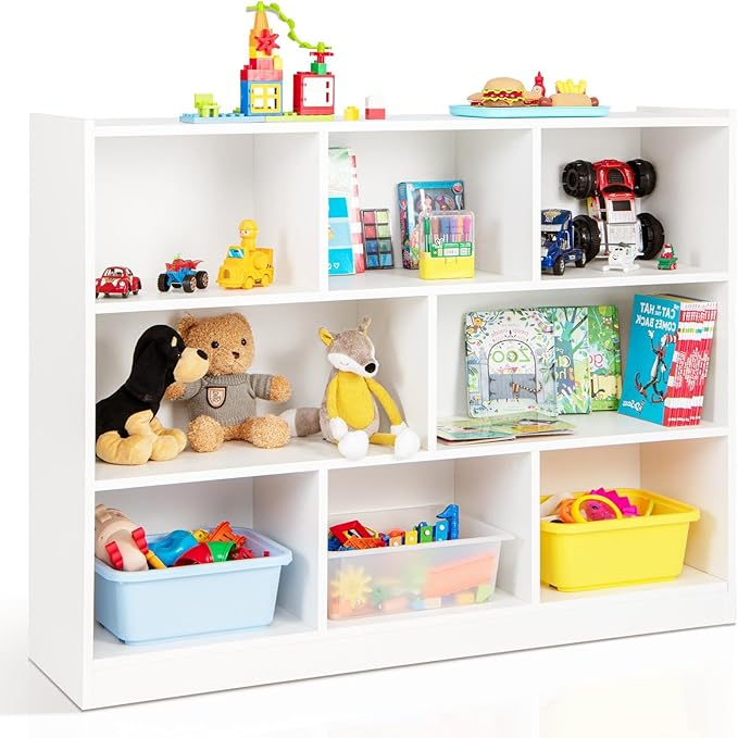 NAFORT 8-Cube Organizer Storage Cabinet, 3-Tier Bookshelf,Low Displaycase, Wooden Bookcase for Bedroom/Preschook/Classroom/Office, White