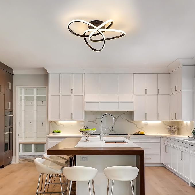 Modern LED Chandelier, 50W LED Ceiling Light with Remote Control, 3000-6000K Color Temperature Changing, Balck Chandelier for Bedroom, Entryway, Hallway, Kitchen