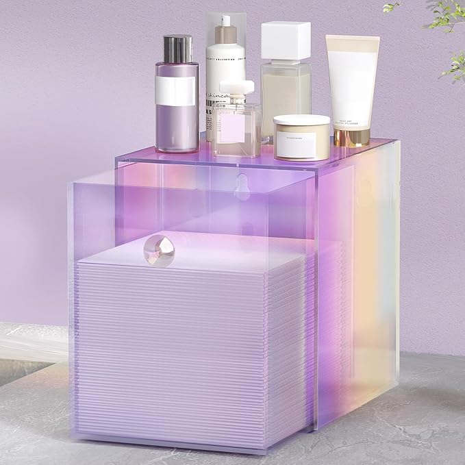 Delamu Disposable Facial Towels Storage Box - Stackable Acrylic Organizer Compatible with Clean Skin Club Towel XL, Bathroom Vanity Holder, Dustproof Multipurpose for Makeup, Skincare,Colorful