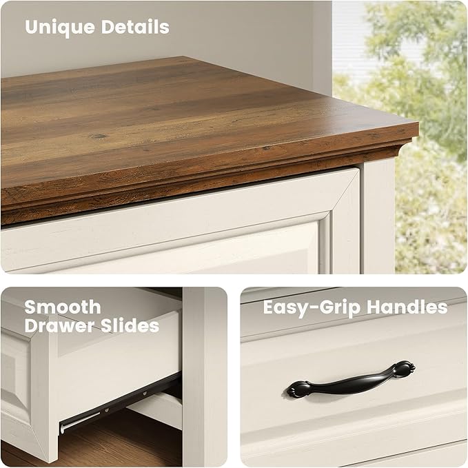 Amada 5 Drawer Dresser for Bedroom with Wood Drawers, Supports up to 22 lbs per Drawer, Anti-Tip Design for Safety, 5 Farmhouse Dresser Drawer Unit for Bedroom, Hallway, Brown and White