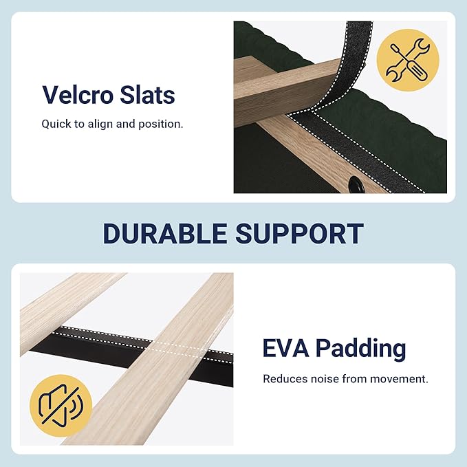 Allewie Queen Size Bed Frame with Upholstered Wingback Headboard, Vertical Channel Tufted Corduroy Velvet Platform Bed, Strong Wooden Slats Support, No Box Spring Needed, Easy Assembly, Dark Green