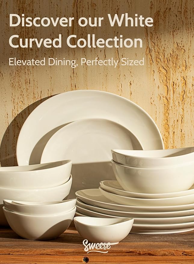 Sweese Porcelain Serving Bowls Set, 10-42 oz, Versatile for Salad, Soup, Snacks, Microwave Dishwasher Safe, White