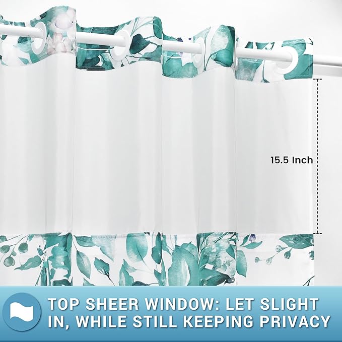 No Hook Shower Curtain with Snap in Liner - Eucalyptus Shower Curtain - Washable Waterproof Inner Liner, Plants Seaweed Green Leaves Modern Shower Curtains - Machine Washable, 71 x 74