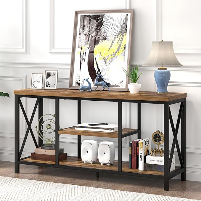 EXCEFUR TV Stand for Televisions up to 55 Inch, Modern Entertainment Center with Storage, Industrial Media TV Console Table for Living Room Bedroom, Rustic Brown 47 Inch