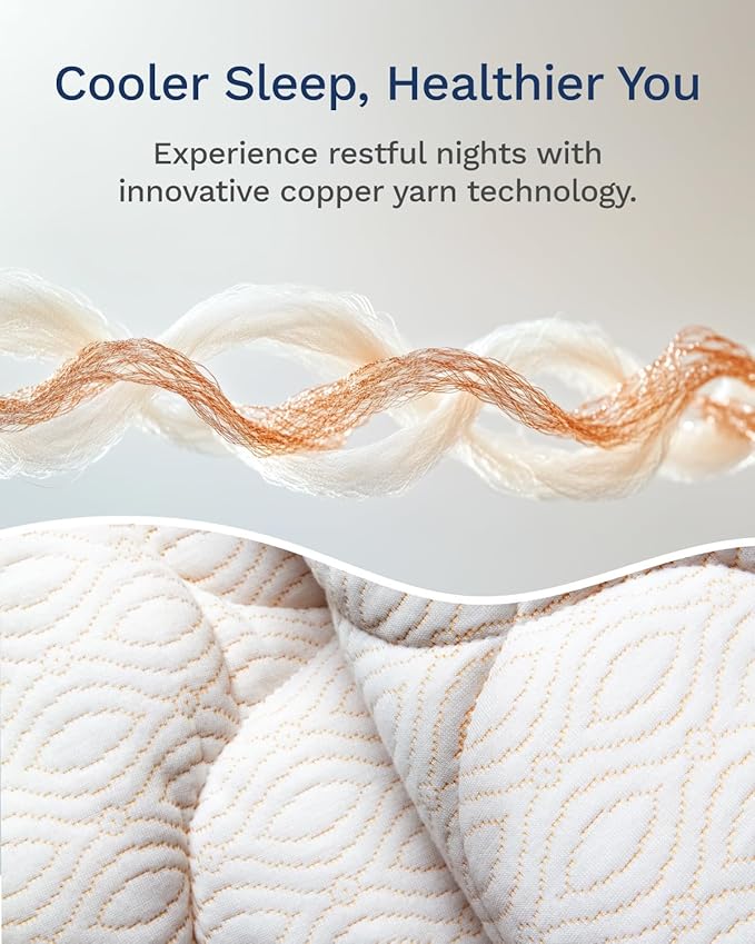 ViscoSoft Copper Pillow Top Twin XL Mattress Pad - Soft Overstuffed Premium Cloud-Like Support - Quilted Fiberfilled Mattress Topper with Deep 18" Pocket for Secured Fit