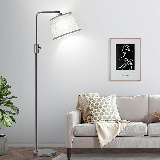 【Upgraded】 Dimmable Floor Lamp, 1000 Lumens LED Edison Bulb Included, Arc Floor Lamps for Living Room Modern Standing Lamp with Linen Shade, Tall Lamps for Living Room Bedroom Office Dining Room-Grey