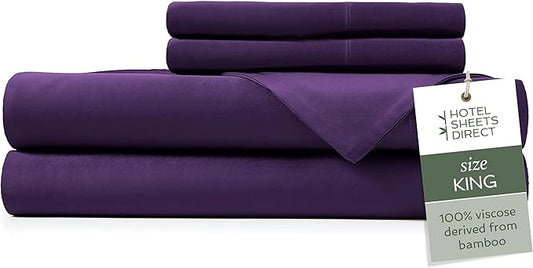 Hotel Sheets Direct 4 Piece Bed Sheet Set King Size, 100% Viscose Derived from Bamboo Sheets Set with 2 Pillowcases, Cooling & Breathable Luxury Bedding, Moisture-Wicking & Silky Soft Texture, Purple