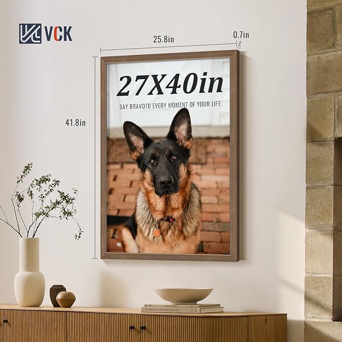 VCK 27x40 Brown Poster Frames 3 Pack, High-End Wood Wide Border Picture Frame,Multi-Directional Display Family Photos, Office Prints, Studio/Gallery/Home Artwork