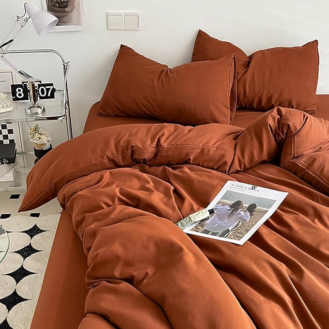 Luxlovery Burnt Orange Comforter Set Queen Rust Bedding Set Caramel Solid Blanket Quilts Rust Reddish Orange Terracotta Color 3 Piece Comforter Set for Queen Bed