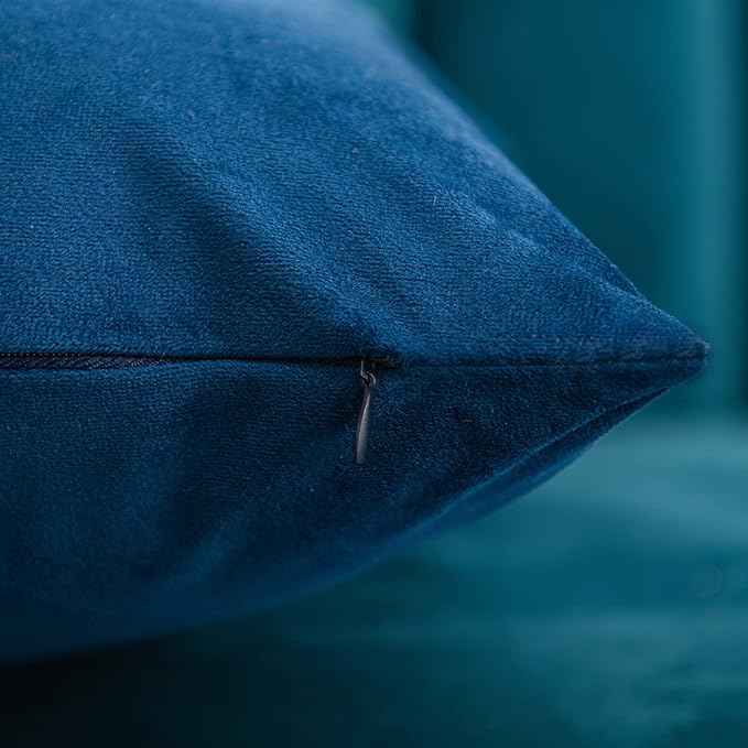DEZENE Midnight Blue Throw Pillow Covers 2 Pack 24 x 24 Inch Cozy Soft Velvet Square Decorative Pillow Cases, Lumbar Toss Pillow Shams, Euro Cushion Covers for Farmhouse, Couch, Sofa, Bed