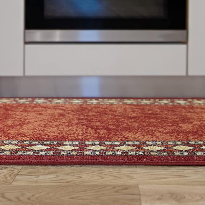 Antep Rugs Alfombras Modern Bordered 2x4 Non-Skid (Non-Slip) Low Profile Pile Rubber Backing Kitchen Area Rugs (Maroon Beige, 2'3" x 4')