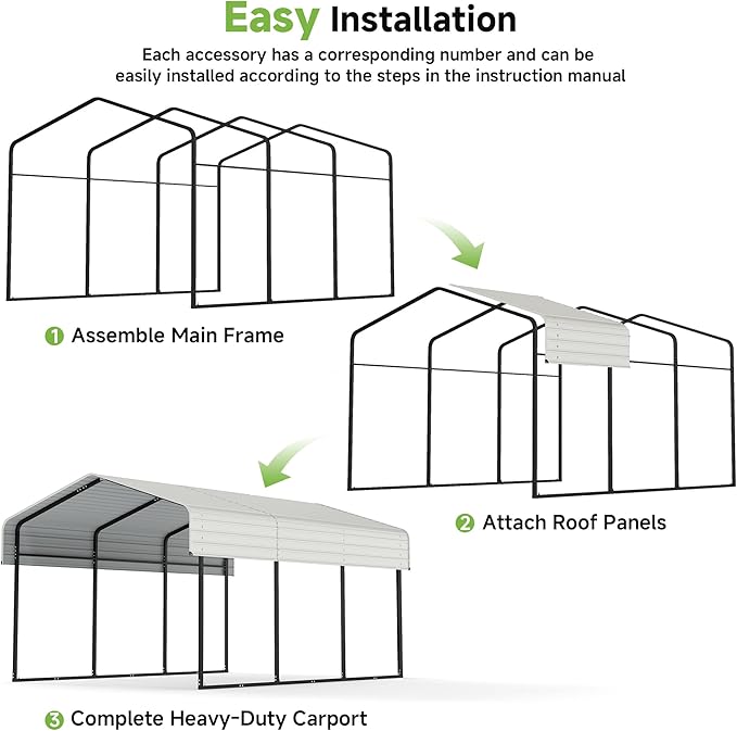 Real Relax 10×15FT Heavy Duty Carport, Metal Car Port Multi-Use Outdoor Storage Cars, Boats, Trucks, Galvanized Metal Roof, Cream White