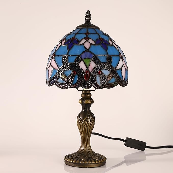 Tiffany Table Lamp for Bedroom Bedside Nightstand Table Lamp 3 Light Colors LED Stained Glass Lamp Shade End Side Small Table Lamps for Living Room 8X8X15Inch Hotel Home Reading Desk Lamp
