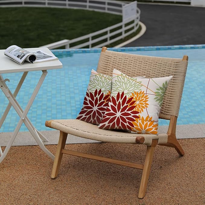 Red Orange Fall Pillow Cover 20X20 Inch Set of 2 Outdoor Waterproof Floral Orange Decorative Pillowcase Decor for Couch Patio Funiture Garden Print Polyester Cushion Cover 01N20