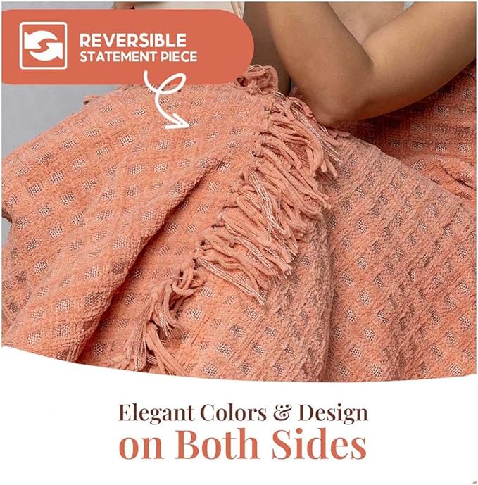 Folkulture Throw Blanket | (60 x 50) Chunky Knit Blanket for Bed, Couch | Boho Chenille White Thick Knitted Throw Blanket | Ultra Soft, Plush, Lightweight, Machine Wash, Giftable Throws