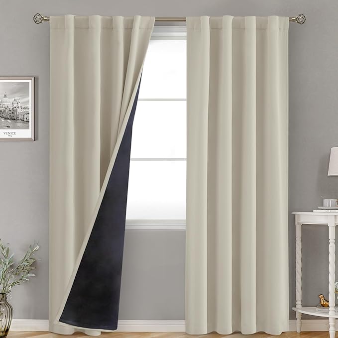 BGment Cashmere Blackout Curtains for Bedroom, 100% Black Out Living Room 84 inch Panels with Thermal Liner, Rod Pocket and Back Tab Double Layer Room Darkening Drapes, 2 Panels,Each 38 x 84 Inch