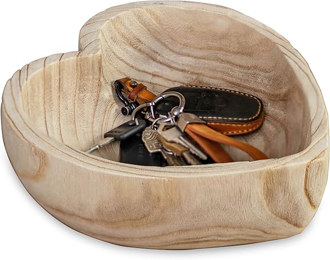 Hanobe Decorative Dough Wood Bowl: Large Heart Shaped Bowls for Decor Wooden Bowl for Table Centerpiece, Natural 10"