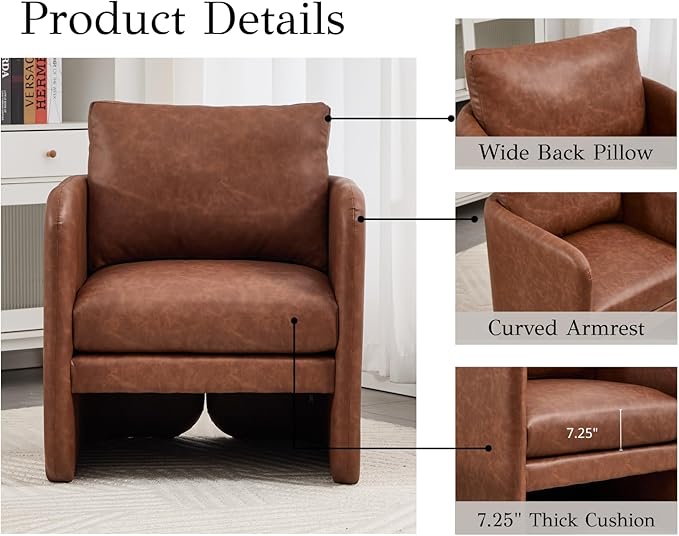EALSON Comfy Accent Chairs Set of 2 Modern Leather Living Room Chairs with Arm Mid Century Reading Lounge Chairs for Adults Upholstered Armchairs for Living Room/Reading Room/Bedroom/Office, Brown