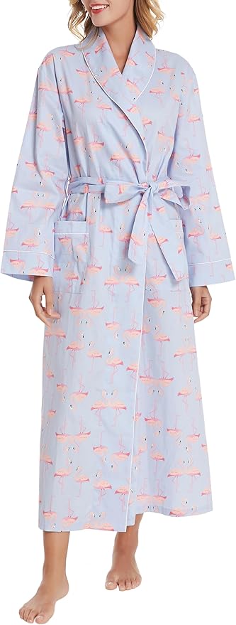 Lavenderi Women’s 100% Cotton Long Kimono Lounge Bathrobe Robe, Ladies Loungewear for Spa