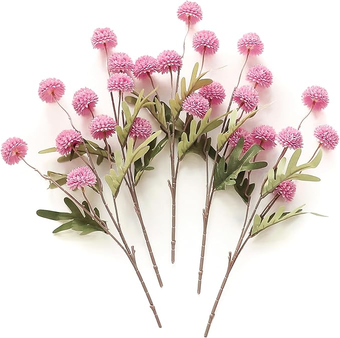 Floroom 5pcs Fuchsia Pink Faux Silk Mums Artificial Flowers, Bulk Fake Small Mini Chrysanthemums with Stems for DIY Wedding Centerpieces Floral Arrangements Vase Fillers Home Decorations