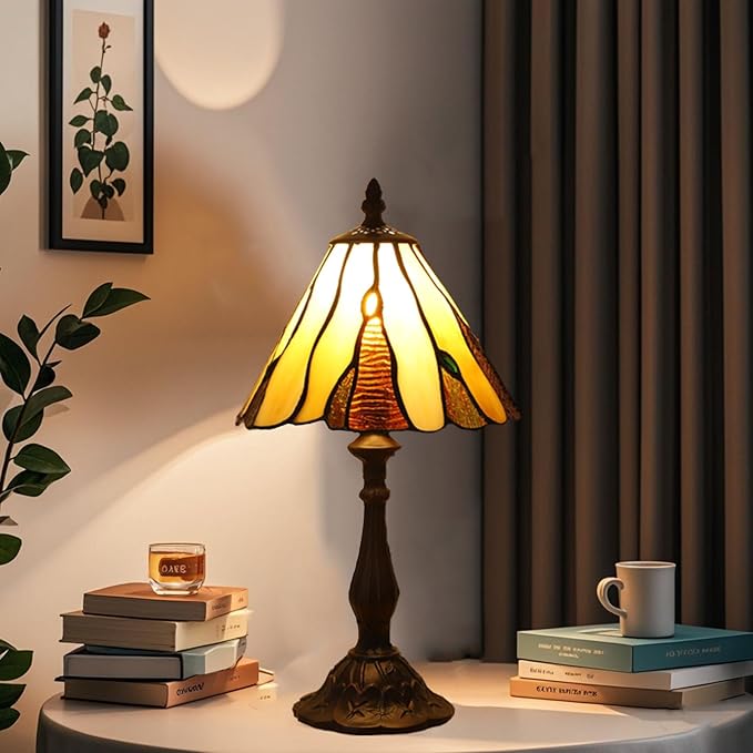 Tiffany Style Table Lamp for Living Room 3 Color-Temperature Stained Glass Small Table Lamps for Bedroom 8.5X8.5X15 Inch Bedside Nightstand Lamp Home Office Farmhouse Desk Lamp W/LED Bulb