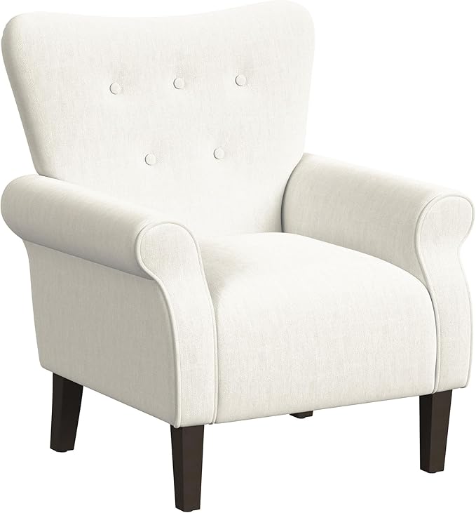 HomePop Home Decor | Upholstered Rolled Arm Accent Chair | Accent Chairs for Living Room & Bedroom | Decorative Home Furniture - Cream Solid Woven