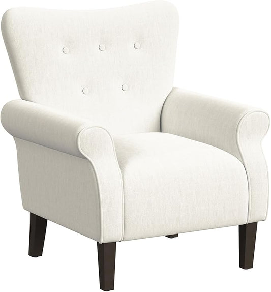 HomePop Home Decor | Upholstered Rolled Arm Accent Chair | Accent Chairs for Living Room & Bedroom | Decorative Home Furniture - Cream Solid Woven