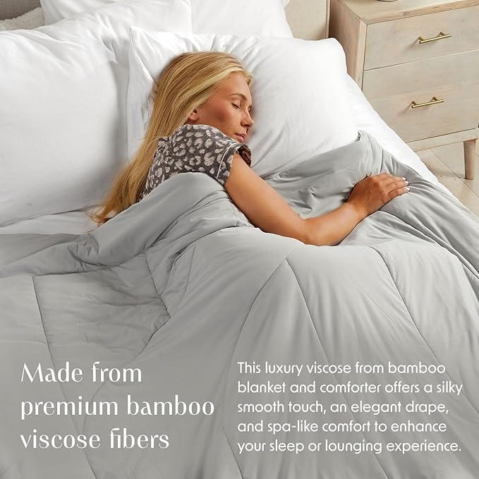 Springtree Home Luxury Viscose from Bamboo Blanket & Comforter | Viscose from Bamboo Comforter Queen Size -90" x 90" | Cooling Blanket | Breathable & Lightweight | Queen - Harbor Grey