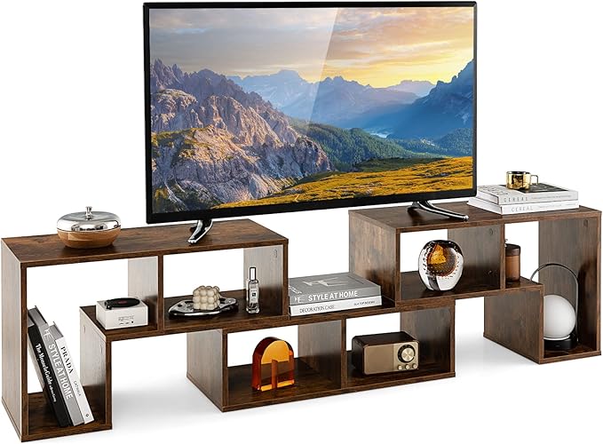 GOFLAME 3 Pieces TV Console Stand, Modern Entertainment Center for 50 55 60 65 Inch Flat Screen TV, Free Combination Bookcase for Storage & Display, Suitable for Living Room, Bedroom (Brown)