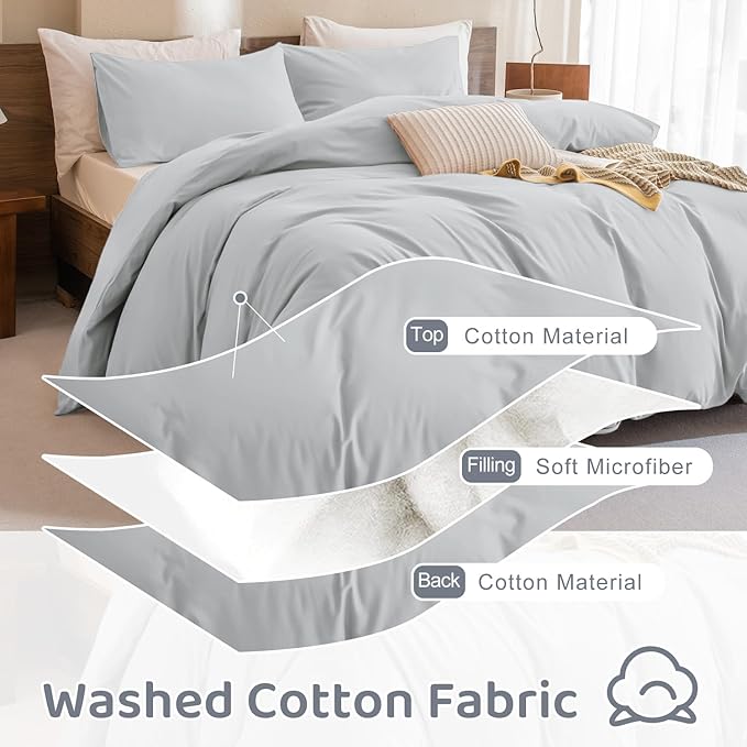 Sanracie Cotton Comforter Set Queen,Linen Like Textured Bedding Comforter for Queen Size Bed 3pcs(1 Solid Comforter Cornflower Blue and 2 Pillowcases) Soft Lightweight Bedding Set