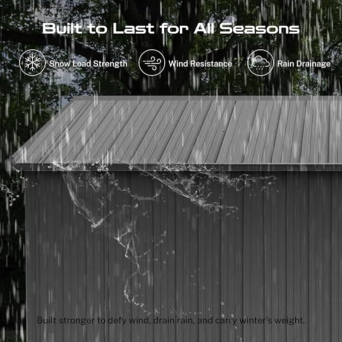 10 x 12 FT Outdoor Storage Shed with Floor, Metal Garden Tool Shed with Vents,Windows,Slooping Roof and Lockable Doors, All-Weather Bike Shed Easy to Assemble for Backyard, Patio, Lawn, Grey