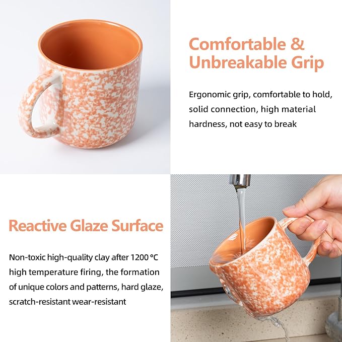 MONITO 12 OZ Coffee Mugs Set of 4, Ceramic Coffee Mugs,Modern Coffee Mugs Set with handle for Tea/Latte/Cappuccino/Milk/Cocoa. (Orange, 4 Count（Pack of 1)