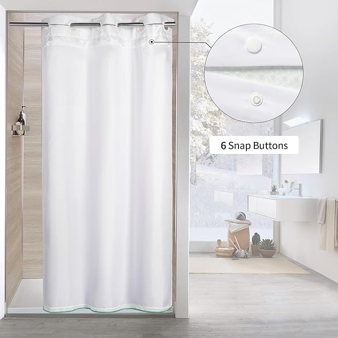 MitoVilla Teal Ombre Waffle Small Stall Shower Curtain 36 x 74, No Hooks Required Turquoise Half Size Narrow Fabric Cloth Shower Curtain Set with Snap-in Liner for Modern Bathroom Decor