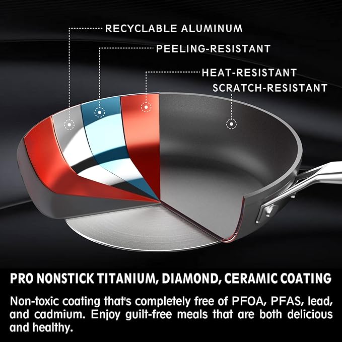 MSMK 3.5 Quart Non stick Sauce Pan with lid, Stay-Cool Handle, Burnt also Nonstick, PFOA Free Non-Toxic, Scratch-resistant, Induction Cooking Pot