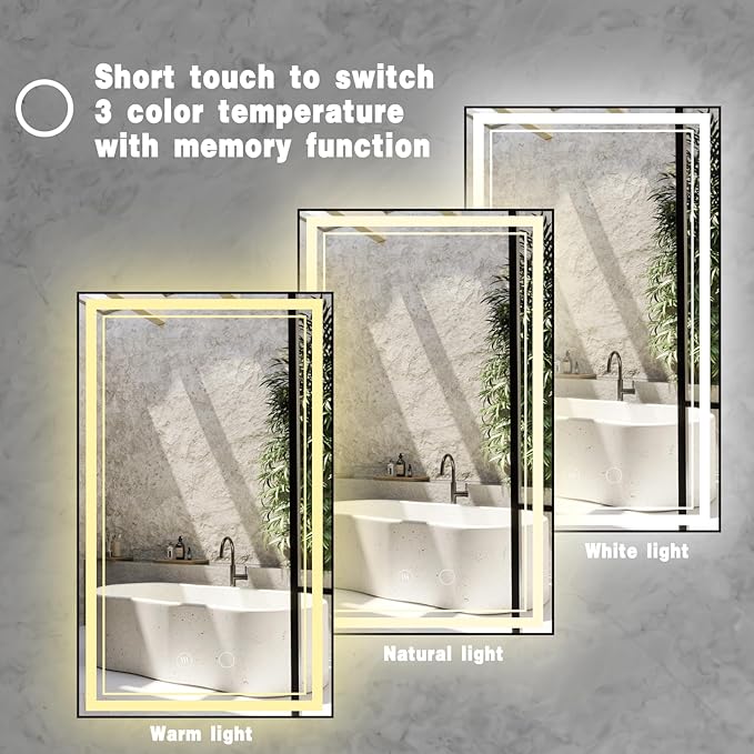 30" x 18" LED Bathroom Mirror with Lights Framed LED Mirror for Bathroom Backlit and Front Lighted Bathroom Mirror Black Square Aluminum Frame Anti-Fog Dimmable Vanity Shatter-Proof