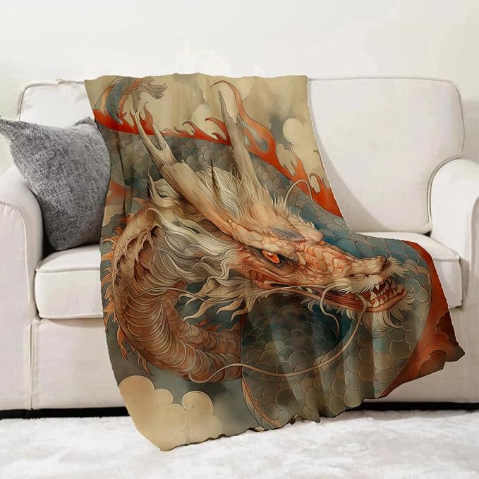 Dragon Art Blanket Gifts for Adults and Kids Mythology Dragon Throw Blankets for Bed Room Couch Soft Lightweight Warm Cozy Throws Decor 50x60in