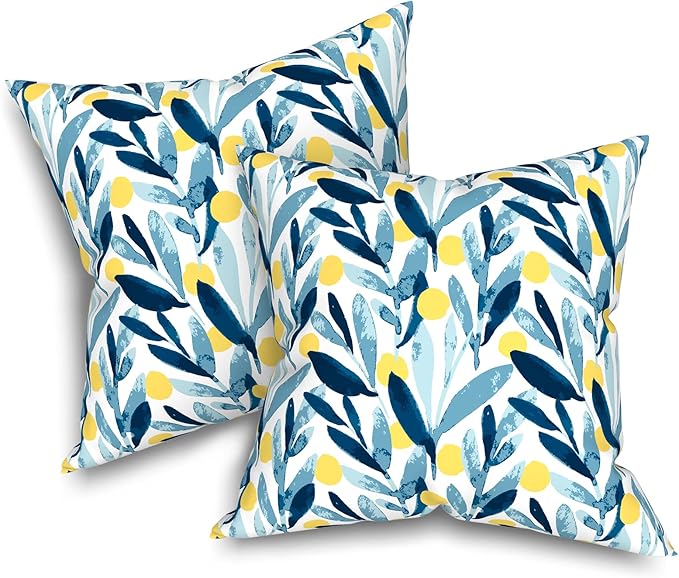 Outdoor Throw Pillows with Inners, All Weather Patio Pillows Set of 2, Square Pillows Decorative for Home Garden Furniture, 20x20 Inch, Leaves Multi