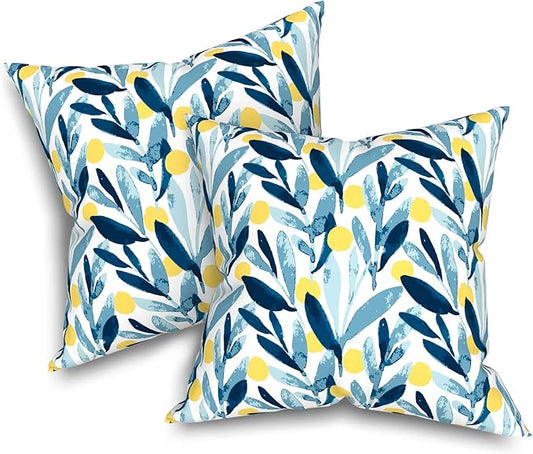 Outdoor Throw Pillows with Inners, All Weather Patio Pillows Set of 2, Square Pillows Decorative for Home Garden Furniture, 20x20 Inch, Leaves Multi