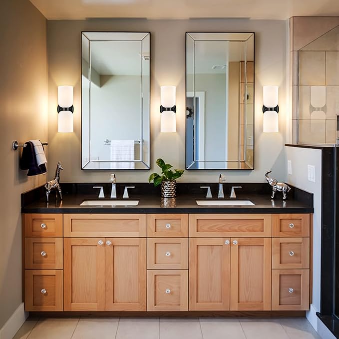 CLAXY Bathroom Light Fixtures 2-Light Vanity Lights-Milky Glasss Shade Wall Sconces with Black Finish