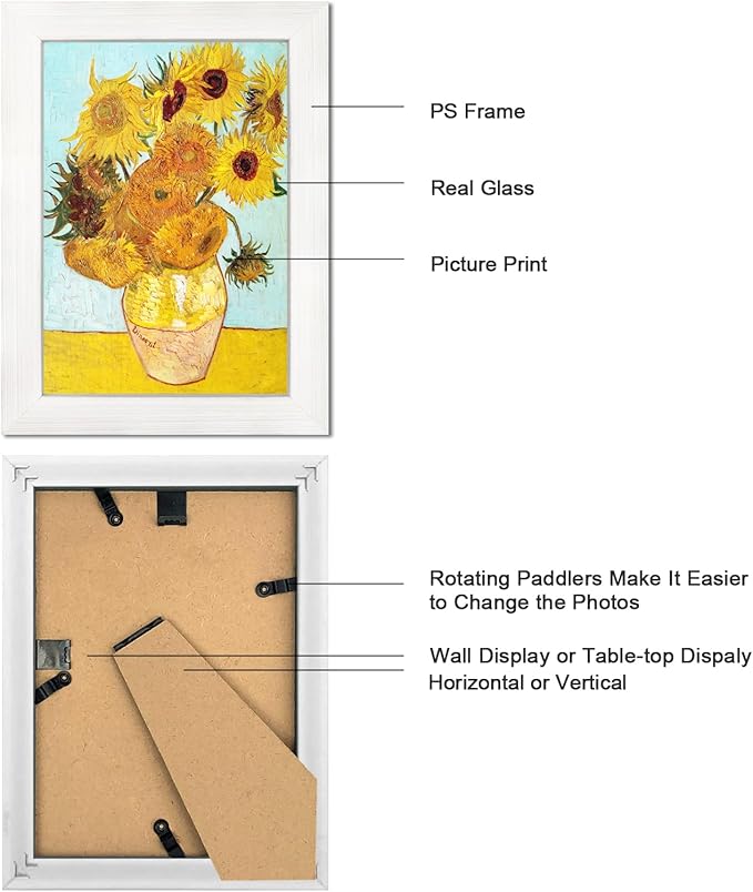 5X7 Picture Frame Set of 6 with Real Glass for Pictures 4x6 with Mat or 5x7 Without Mat, Wall or Tabletop Gallery Photo Frames White