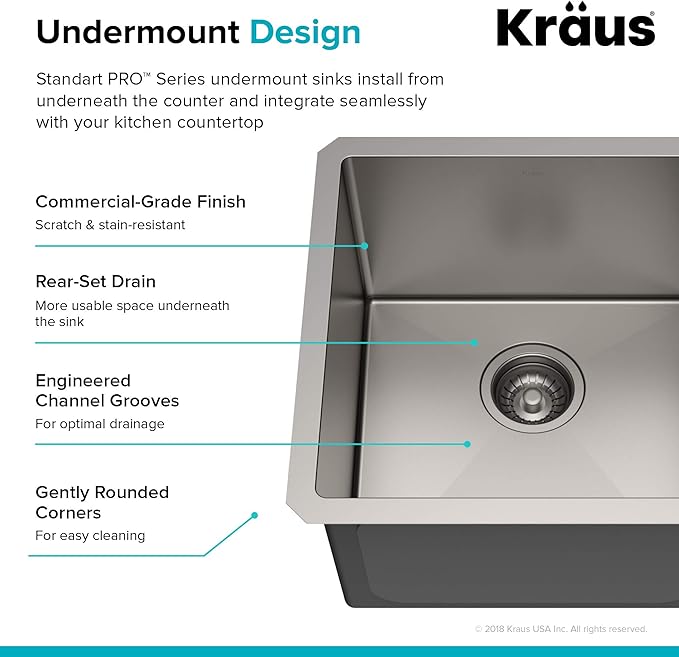 Kraus Kitchen Sink - Kraus Standart Pro 17-Inch Undermount Single Bowl, 16 Gauge Stainless Steel Kitchen Sinks, KHU101-17