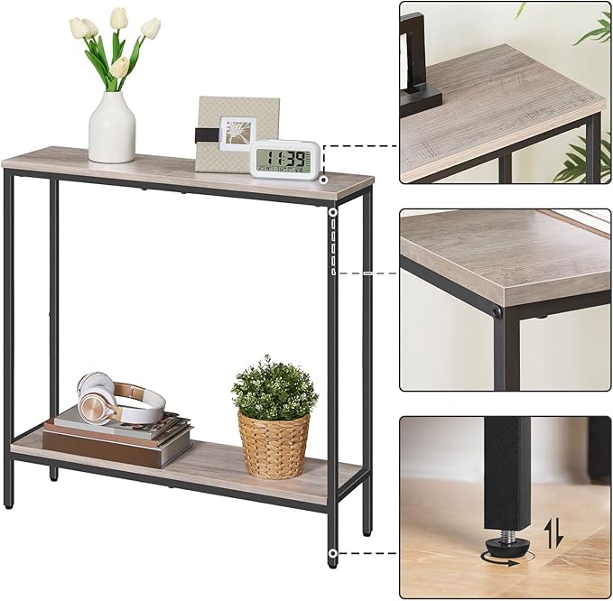 HOOBRO 29.5 Inches Narrow Console Table, Small Sofa Table, Entryway Table with Shelves, for Hallway, Living Room, Bedroom, Foyer, Greige and Black BG22XG01