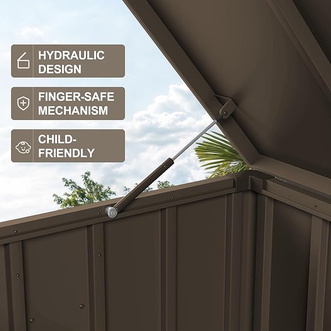 PURPLE LEAF Outdoor Deck Box 100 Gallon Waterproof Lockable Storage Box Container with Lid Deck Organization for Patio Cushions Side Table Pool Accessories Garden Tools, Brown