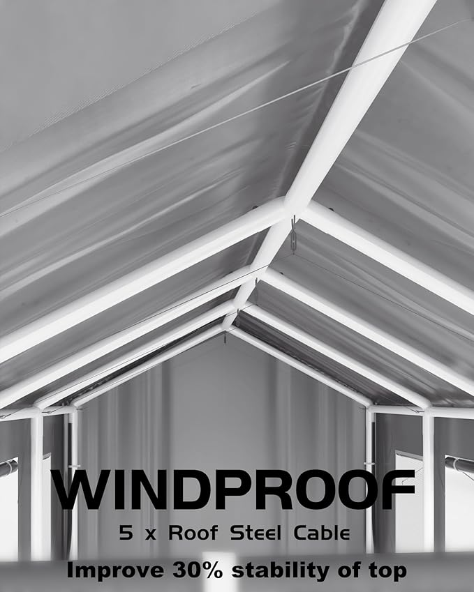 DEXSO 25'x13'x11' Windproof Carport Heavy Duty, 20 GA. Reinforced Poles & 14 mil PE Canopy, Extra Large Anti-High Wind Portable Garage for Full-Sized Pickup Truck and Bass Boat, Grey