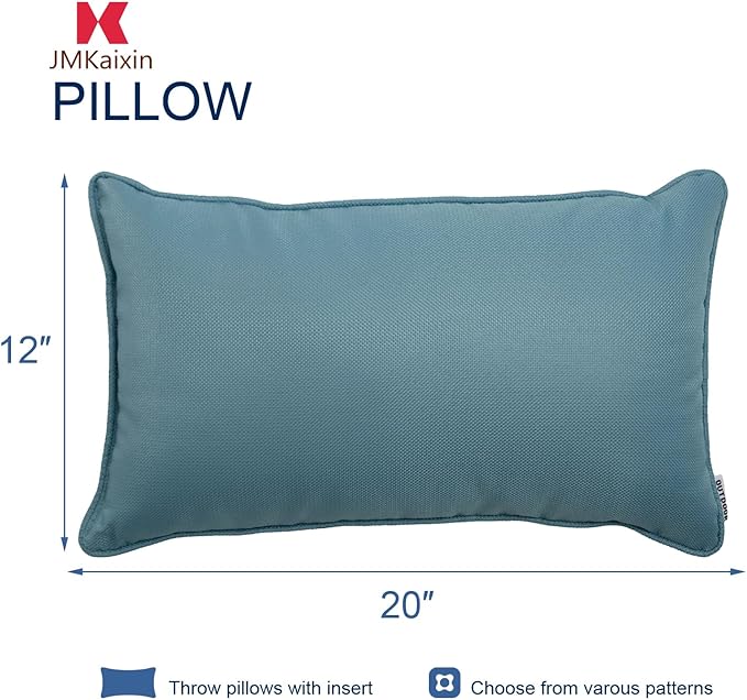 Pack of 2 Patio Lumbar Pillows, 12"x20" Fade Resistant Outdoor Waterproof Lumbar Pillow with Inners, Decorative Garden Lumbar Cushions for Home Patio Terrace Sofa Use