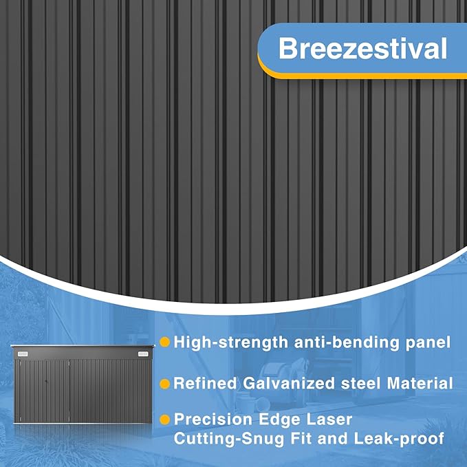 8'x12' Shed Galvanized Steel Storage Sheds with Triple Doors Utility Sheds for Vertical Storage, Dual Lock Lean to Shed with Sloped Roof for Mower, Bike, Garden Tools (Black)
