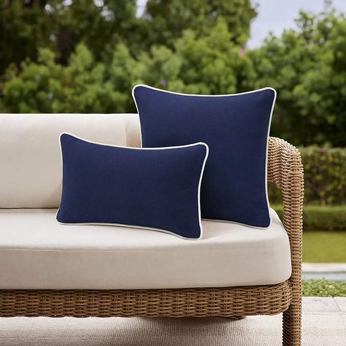 Decorative Outdoor Water Repellent Throw Pillows with Inserts, Set of 4, 20" x12" Pillows for Patio, Backyard, Bed, Couch, and Patio Furniture, Navy