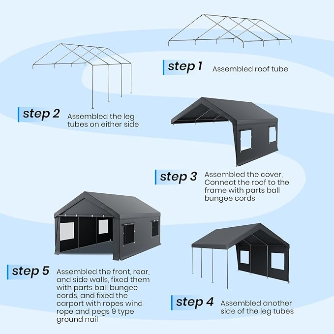 Carport 10x20 Heavy Duty Portable Garage,Carport Canopy with Roll-Up Windows & Doors,Portable Garages and Shelters with Removable Sidewalls,Car Tent Garage with All-Season Tarp for Tractor Bike Truck